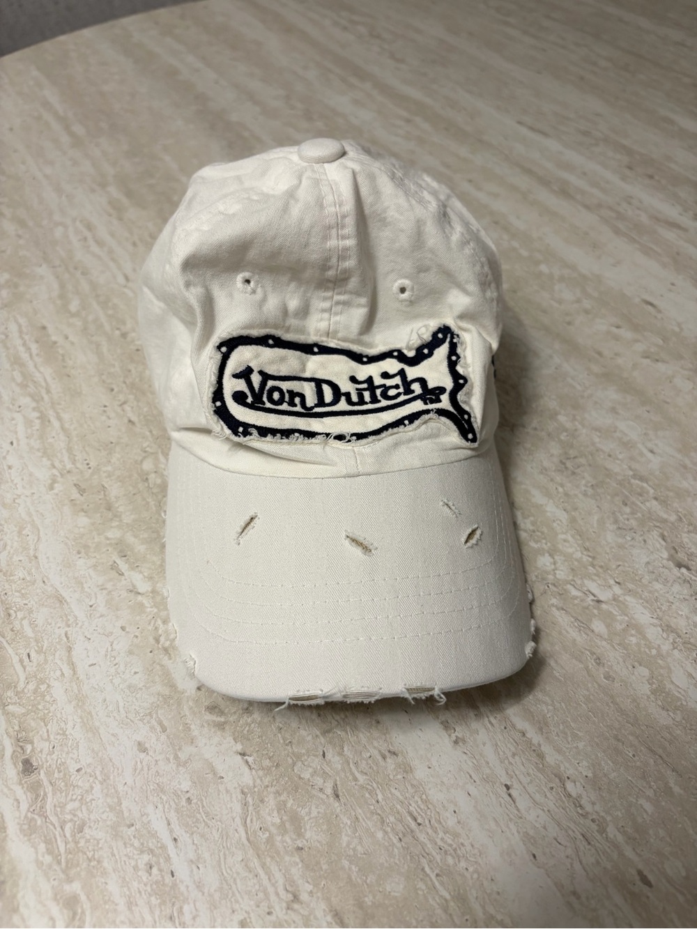 Vintage Von Dutch Cream Distressed Logo Cap